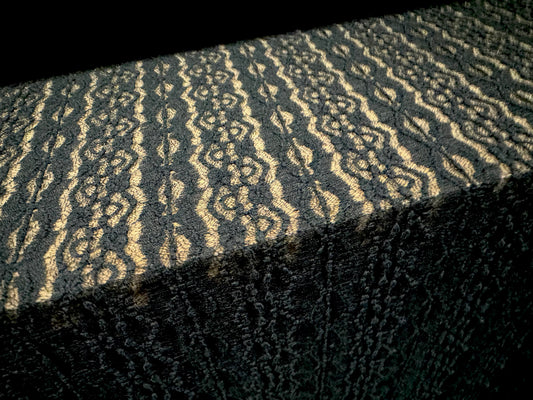 Stretch spandex lace fabric, per metre - stylised floral stripe - black