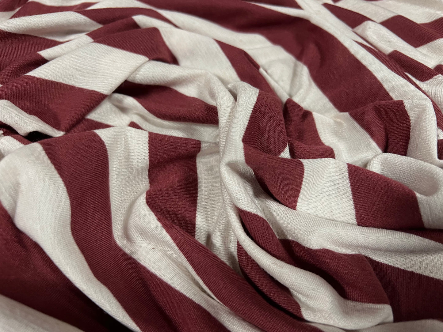 Viscose blend single jersey fabric, per metre - stripe - burgundy & white