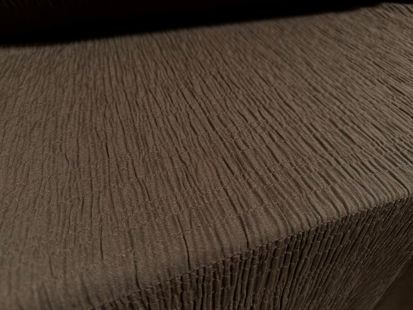Ruched cotton bambula plain weave dress fabric, per metre - dark brown