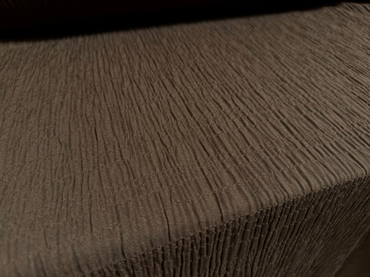 Ruched cotton bambula plain weave dress fabric, per metre - dark brown