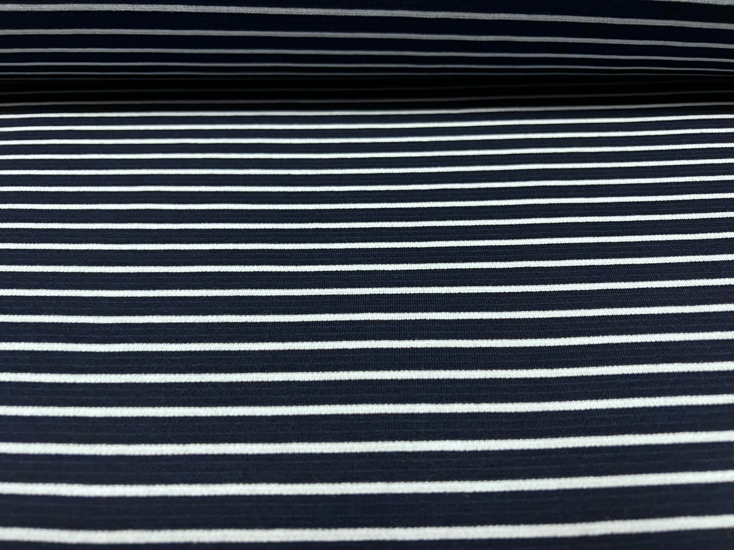 Double jersey knit fashion fabric, per metre - stripe - navy blue & sky