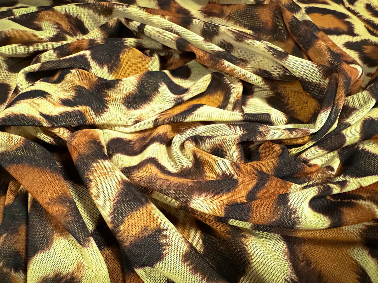 Power mesh crepe stretch spandex fabric, per metre - leopard print - lemon & amber