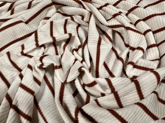 Stretch Spandex rib jersey fabric, per metre - stripe - white & brown