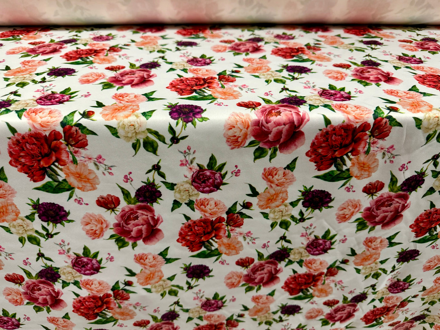 Scuba stretch spandex double jersey fabric, per metre - roses print - multicolour