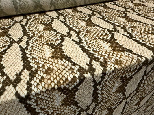 Pebble crepe woven dress fabric, per metre - snakeskin print - khaki & olive green