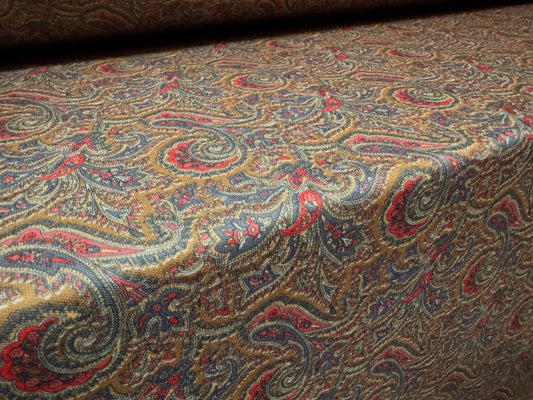 Piqué double jersey fabric, per metre - paisley print - brown & red
