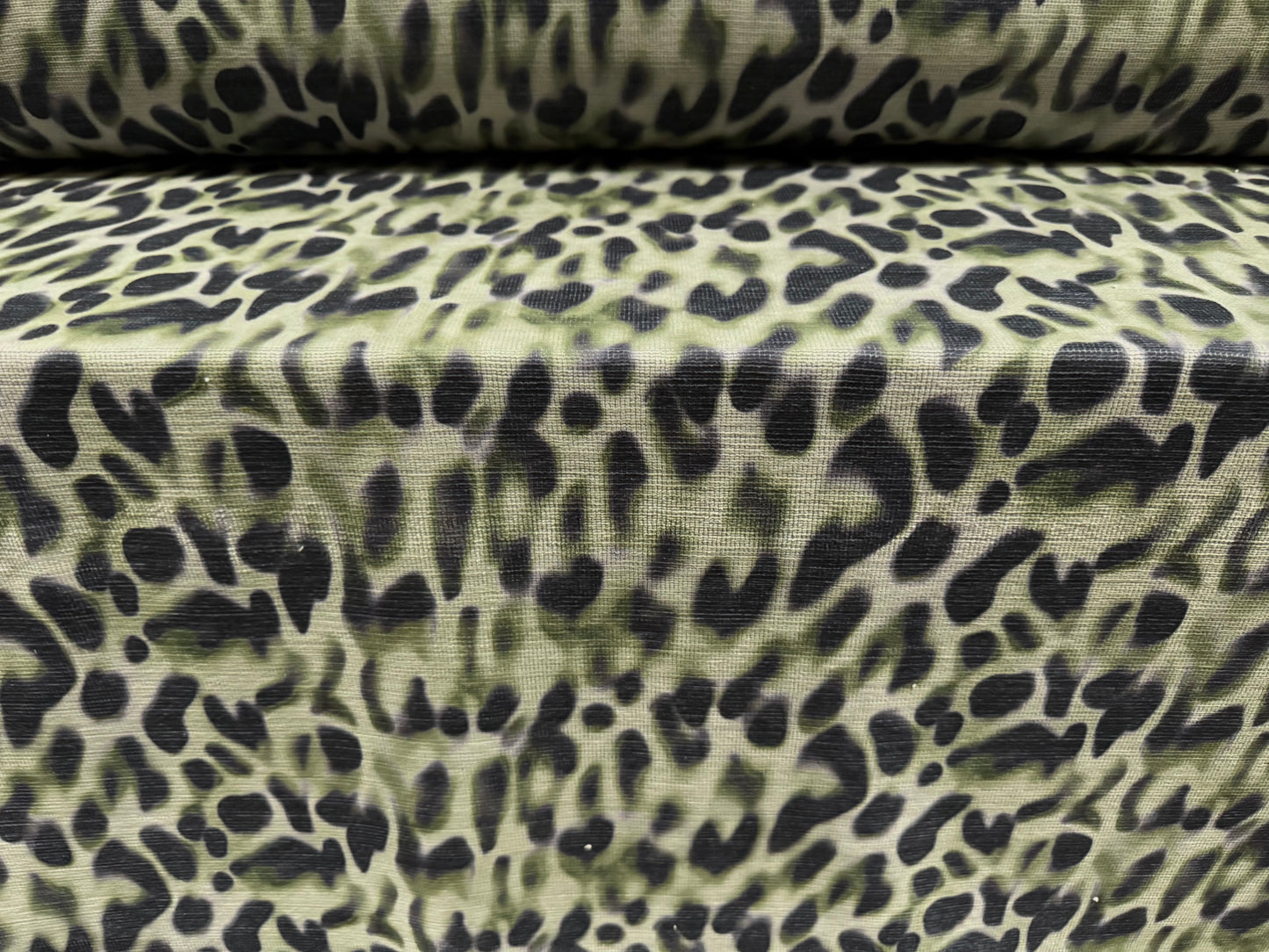 Chenille upholstery fabric, per metre - soft focus animal print - sage green
