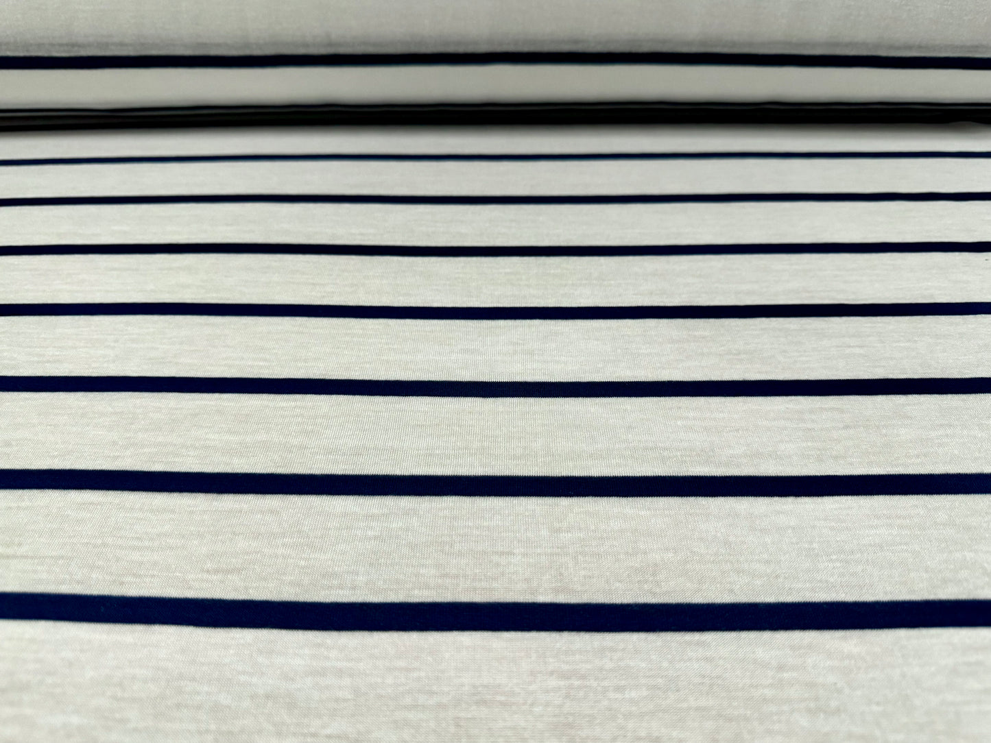 Viscose single jersey fabric, per metre - Breton stripe - white & navy blue