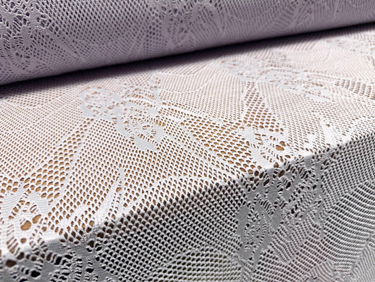Stretch fishnet jersey fabric with floral design, per metre - lilac
