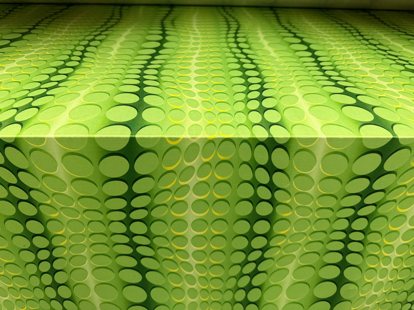 Soft touch stretch spandex single jersey fabric, per metre - cascading circles print - green