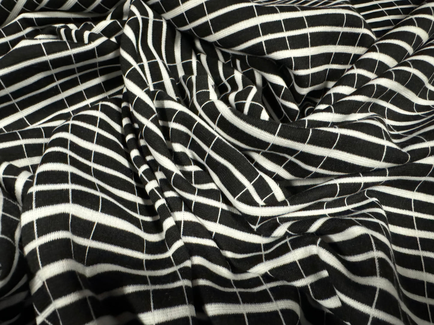 Ponte Roma double jersey knit fabric, per metre - geometric check - black & white