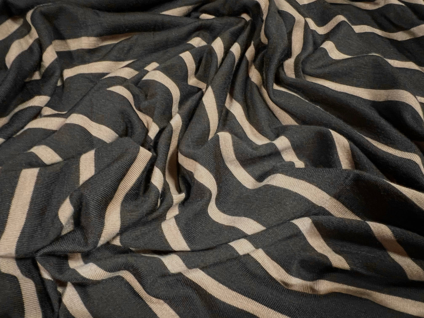 Viscose spandex stretch single jersey fabric, per metre - stripe - dark brown & beige