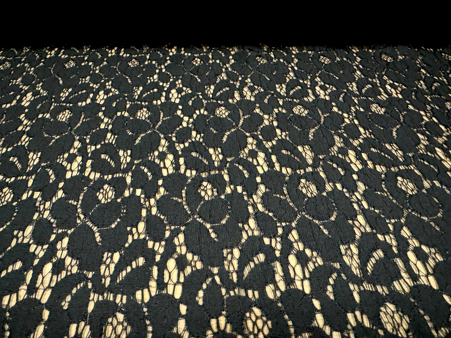 Soft lace dress fabric, per metre - floral - black