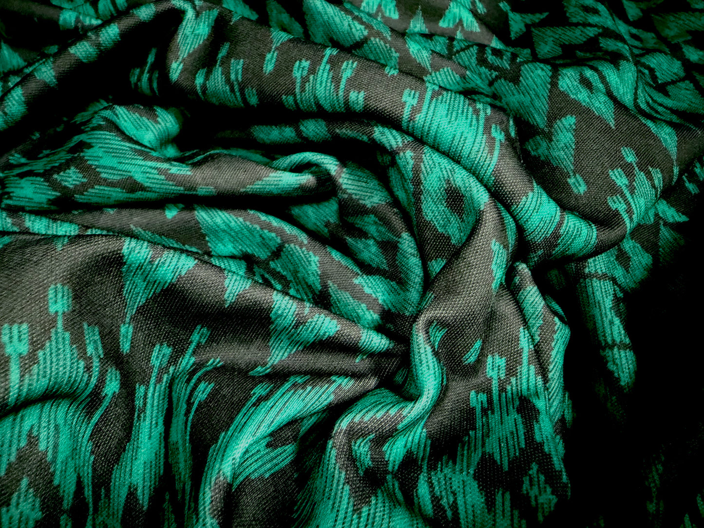 Toledo double jersey fabric, per metre - Aztec print - emerald green & black