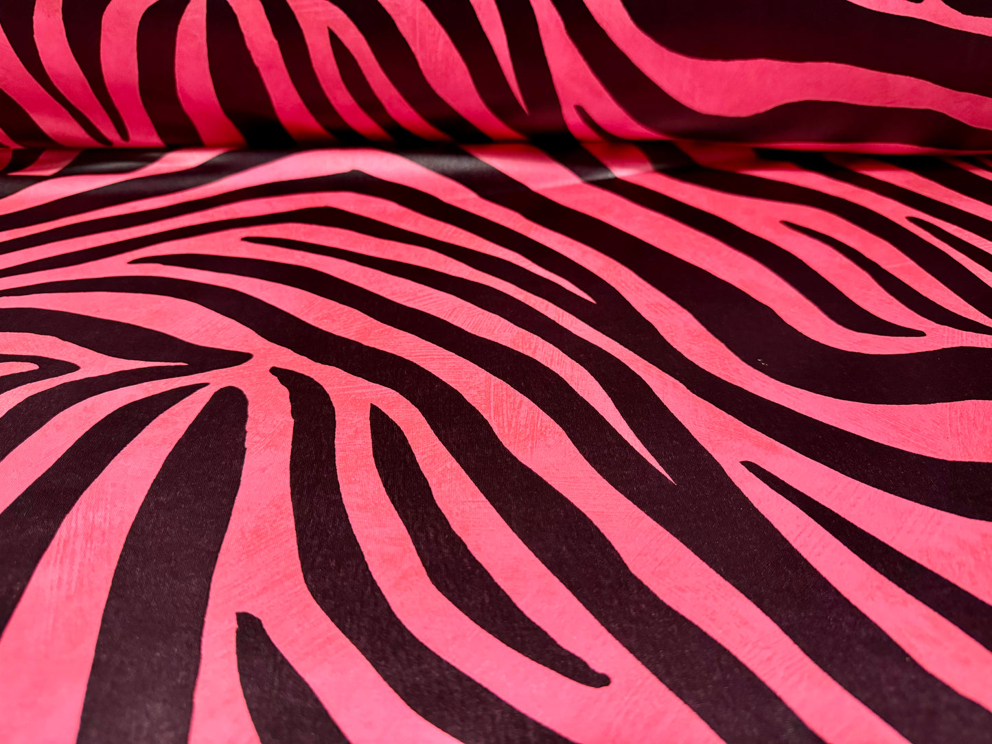 Ciré p.u. coated stretch single jersey fabric, per metre - zebra animal print - hot pink