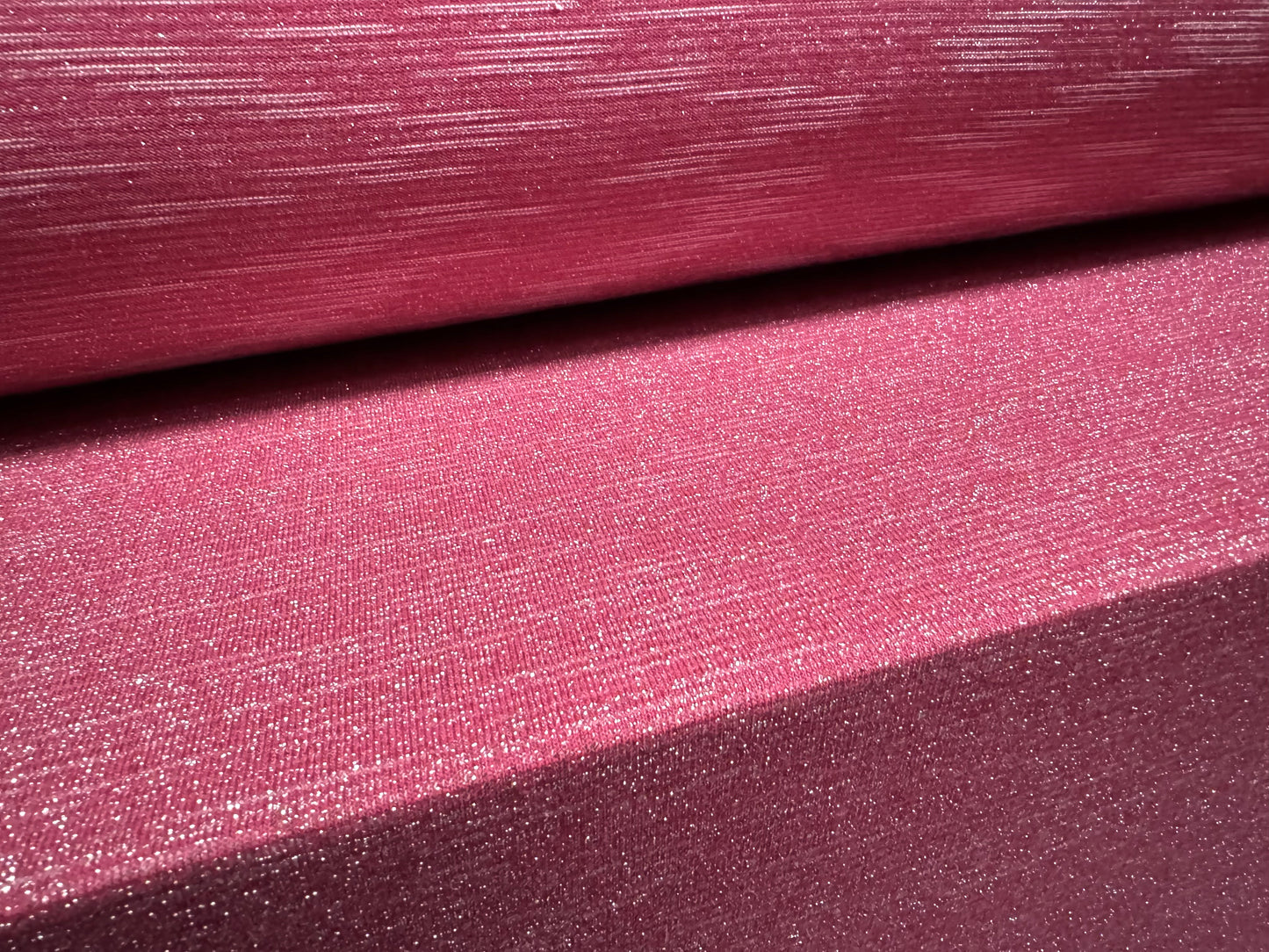 Super stretch metallic sparkle single jersey fashion fabric, per metre - dual face - raspberry & silver lurex