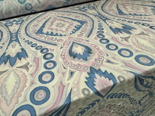 Woven stretch pongee dress fabric, per metre - Ikat print - pastel pink