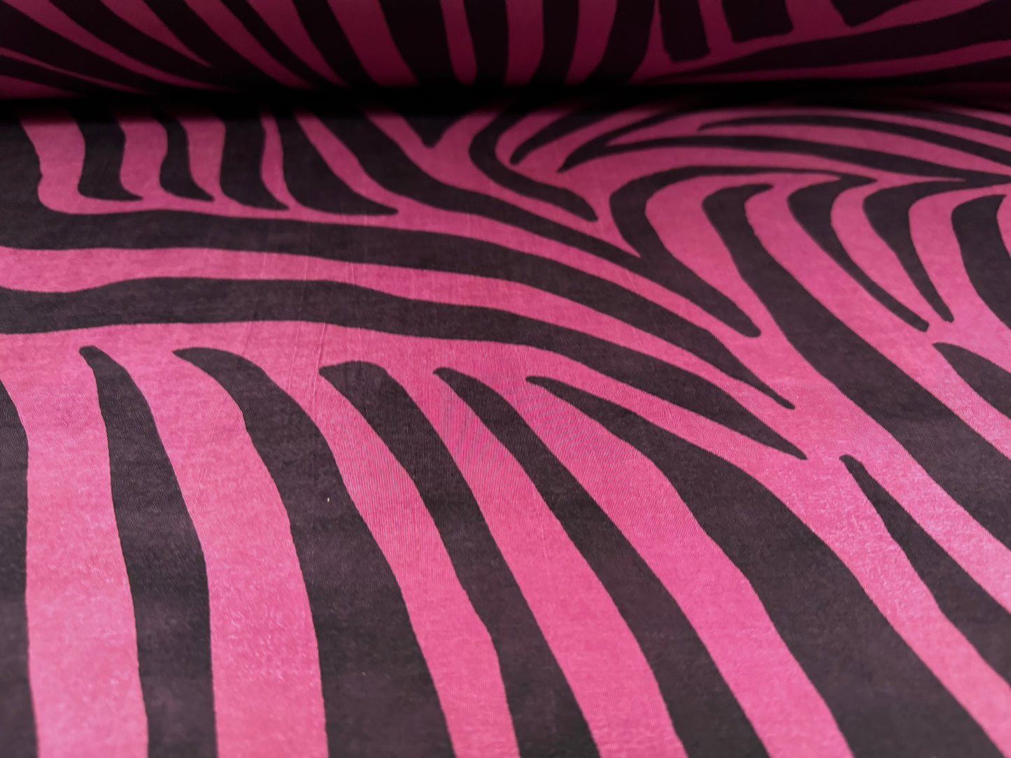 Soft touch stretch spandex single jersey fabric, per metre - zebra animal print - magenta