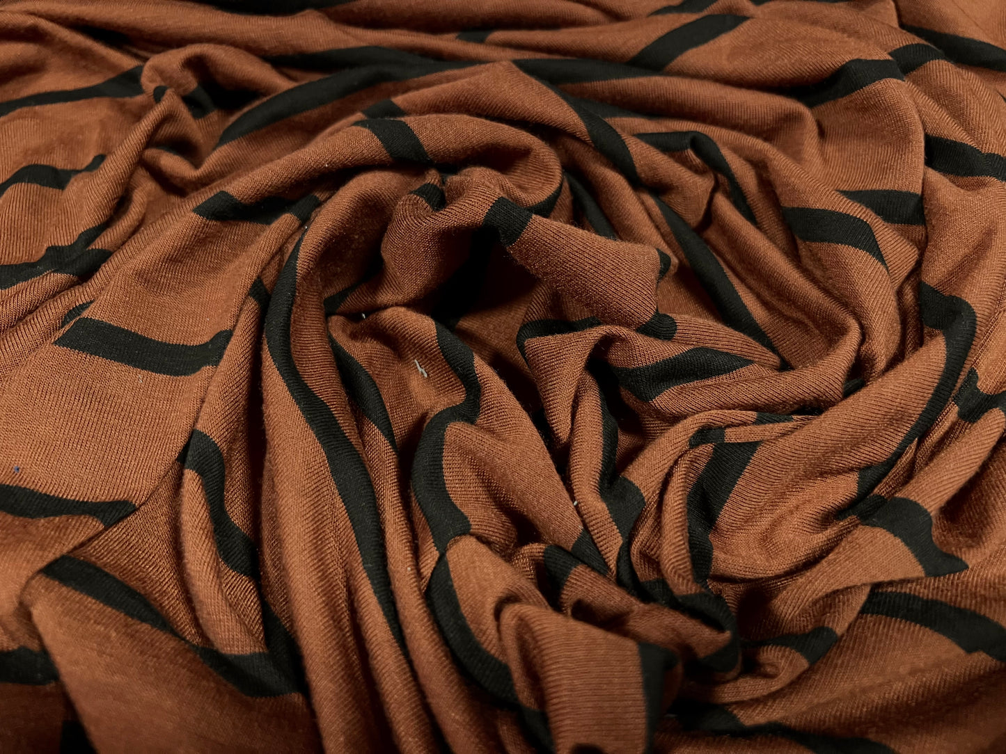 Viscose spandex stretch single jersey fabric, per metre - stripe - brown & black