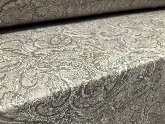 Super stretch crepe spandex double jersey fabric, per metre - paisley print - sage grey