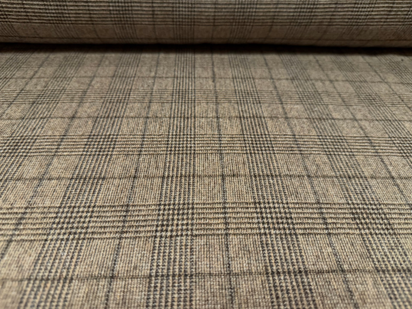 Wool flannel fabric, per metre - Prince Of Wales check - taupe