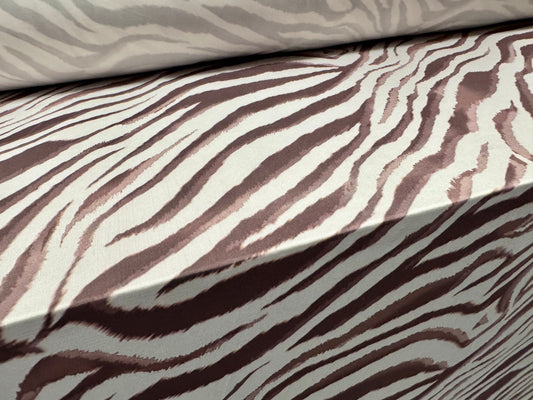 Soft touch stretch spandex single jersey fabric, per metre - zebra animal print - cappucino