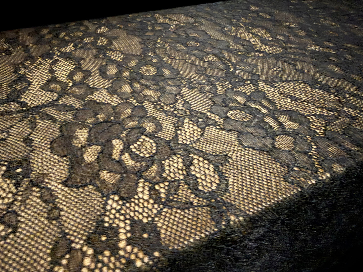 Stretch spandex lace fabric, per metre - flower blossoms - black