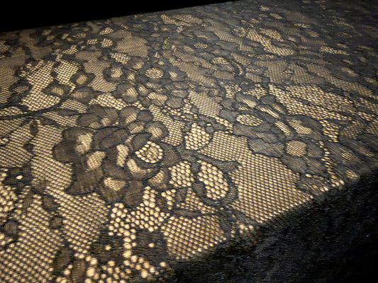 Stretch spandex lace fabric, per metre - flower blossoms - black