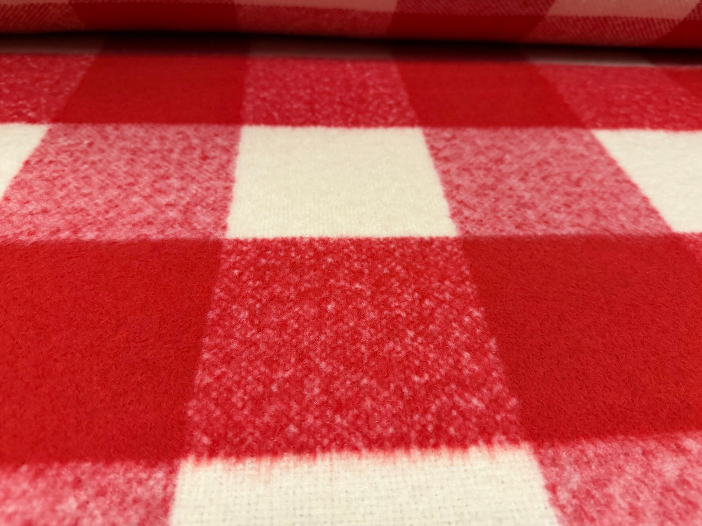 Heavyweight wool flannel fabric, per metre - Buffalo Check - red & ivory