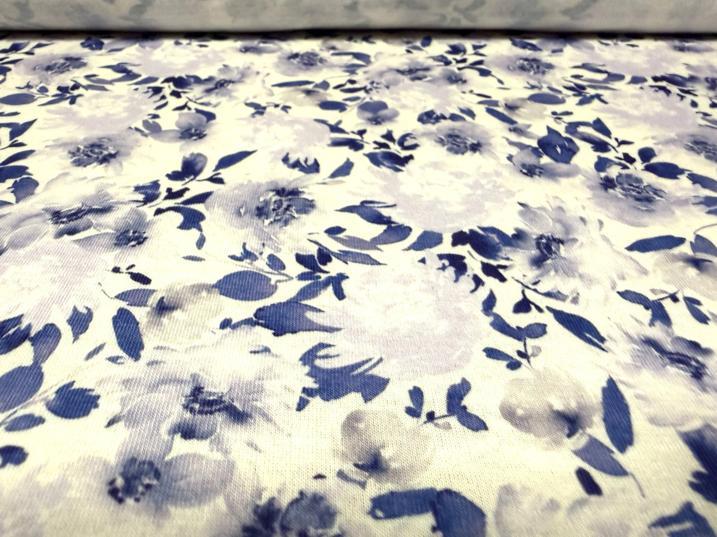 Soft handle stretch single jersey fashion fabric, per metre - flower print - lilac & lavender