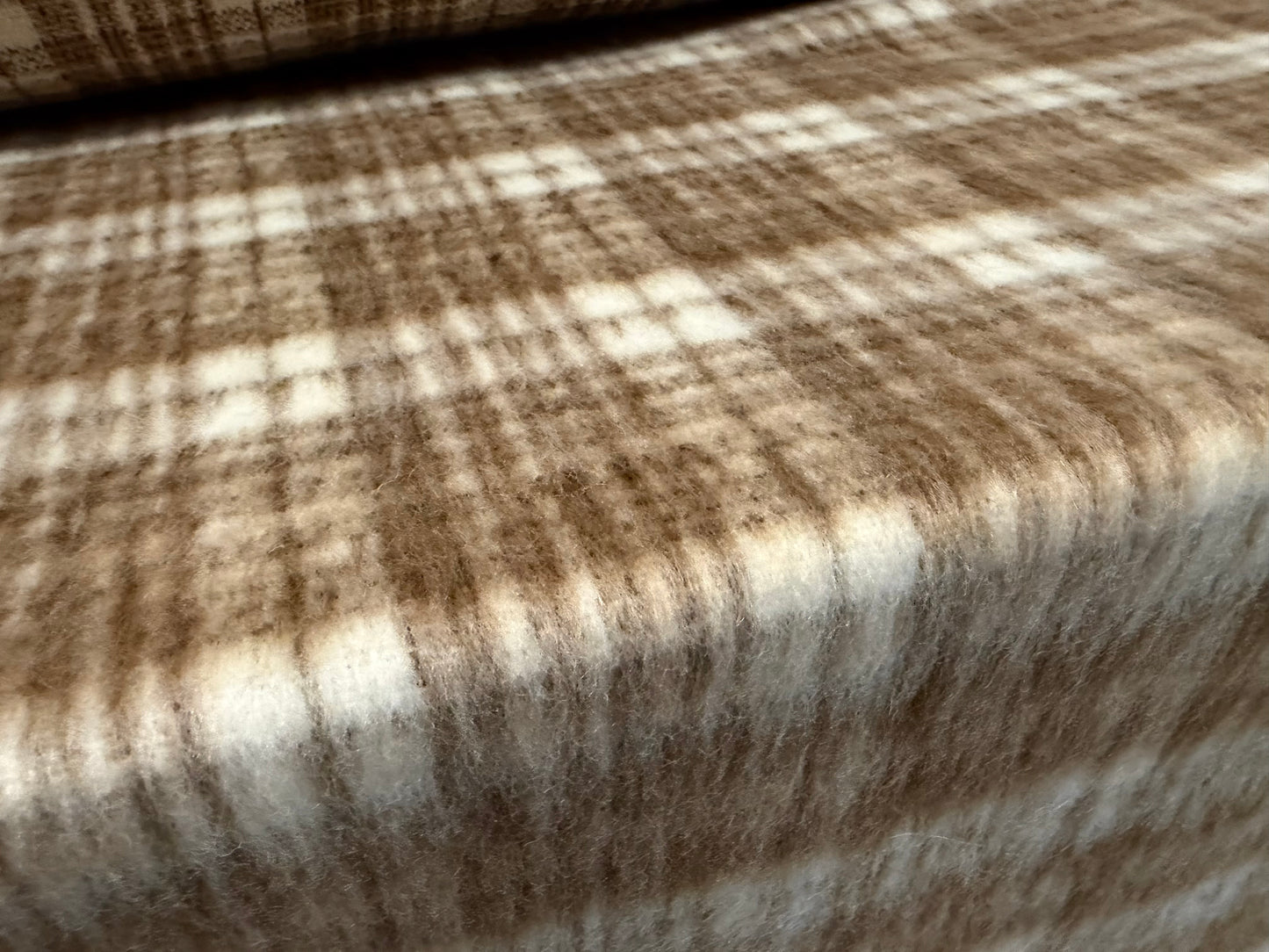 Wool faux fur fabric, per metre - check - light brown & cream