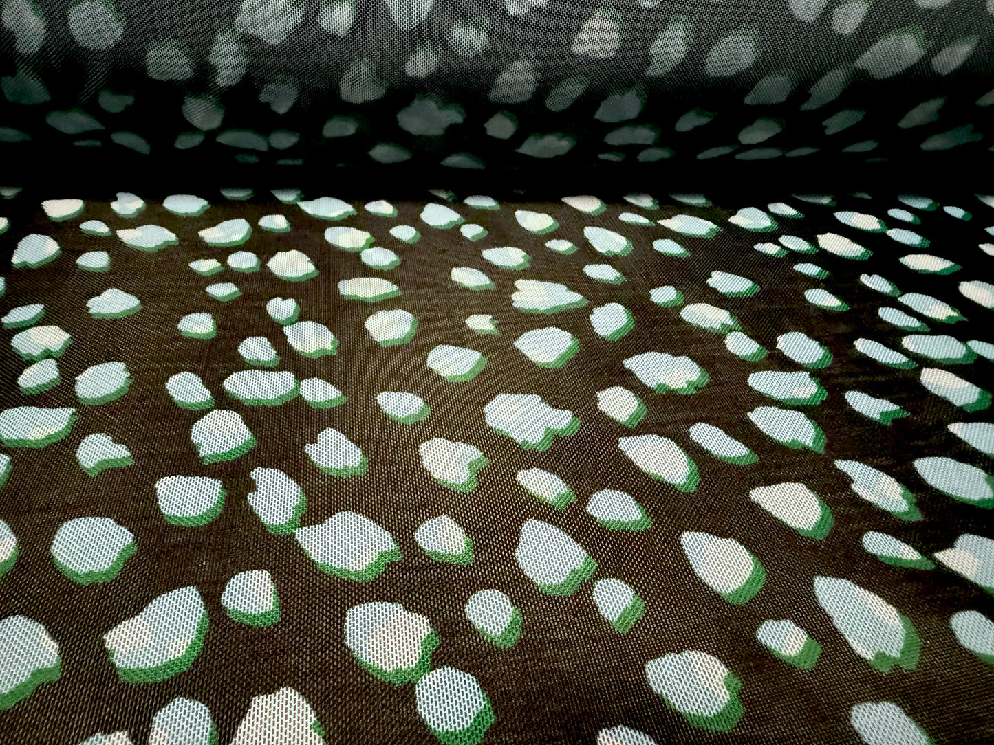 Power mesh net stretch spandex fabric, per metre - abstract print - black & turquoise