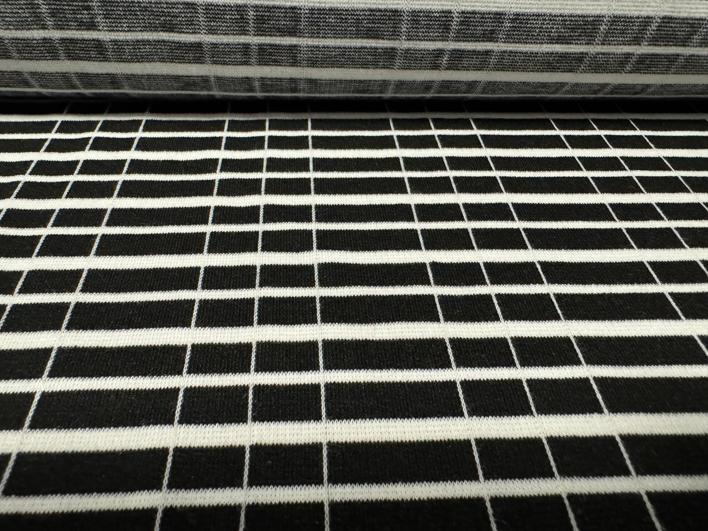 Ponte Roma double jersey knit fabric, per metre - geometric check - black & white