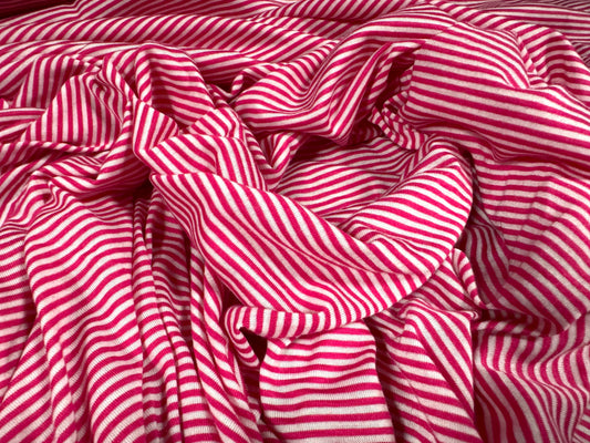 Viscose blend single jersey fabric, per metre - pinstripe - pink