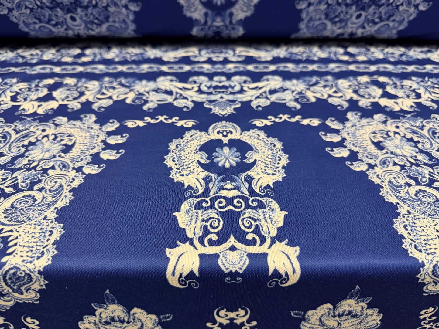 Toledo double jersey fabric, per metre - damask print - Royal Blue