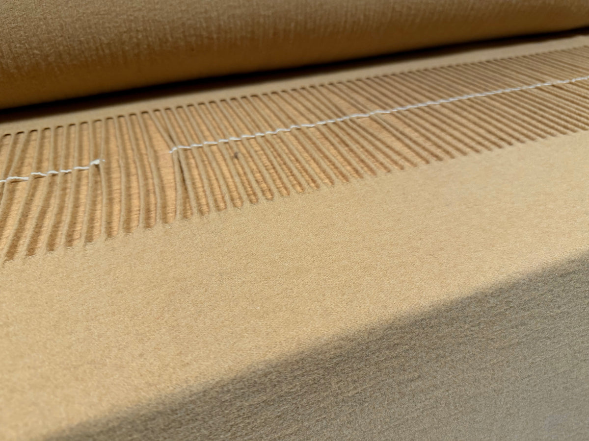 Tasseled wool flannel fabric, per metre - plain - 215 cms panel - camel