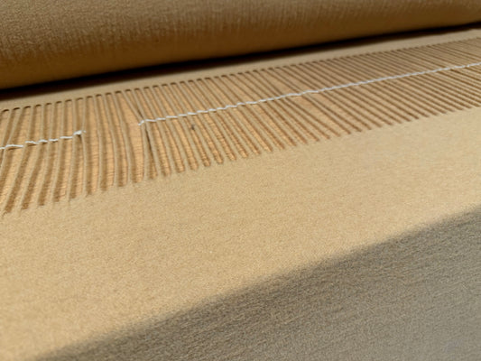 Tasseled wool flannel fabric, per metre - plain - 215 cms panel - camel