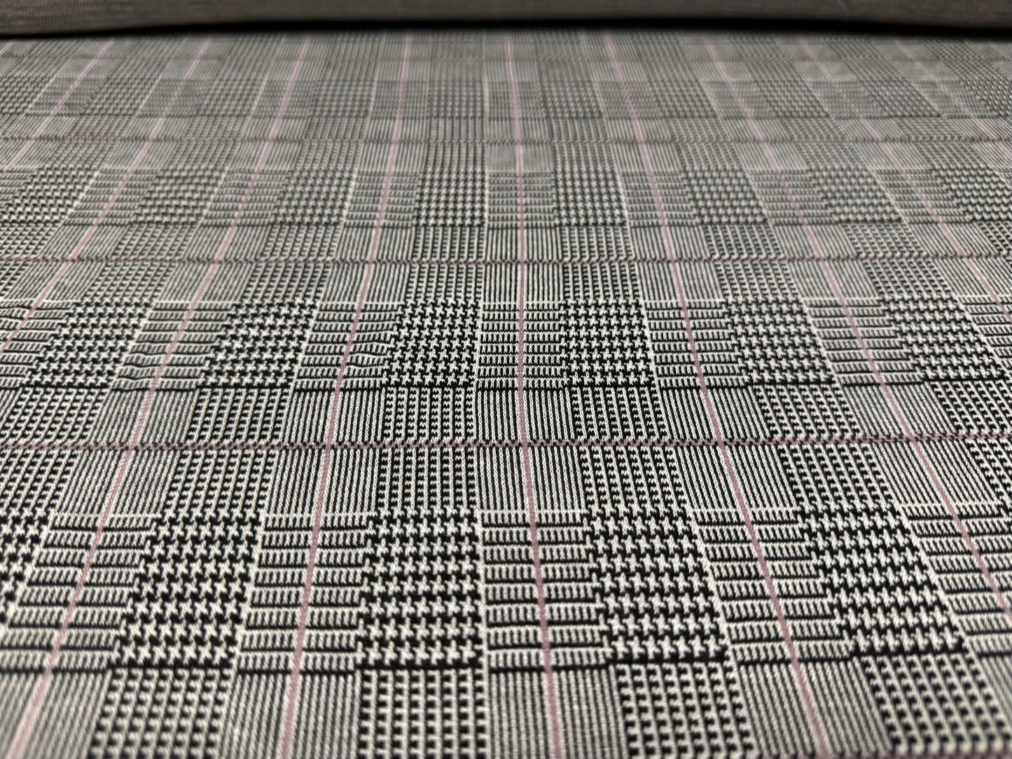 Stretch spandex double jersey knit fabric, per metre - Prince of Wales check jacquard - grey with pink detailing