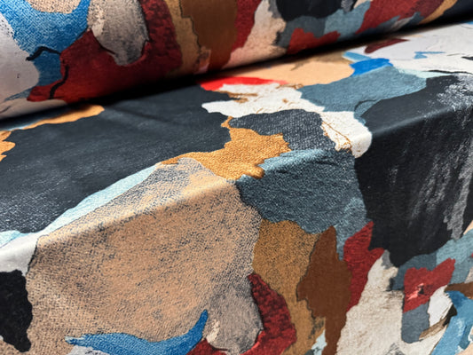 Stretch spandex interlock jersey fabric, per metre - sbstract patchwork print - multicolour