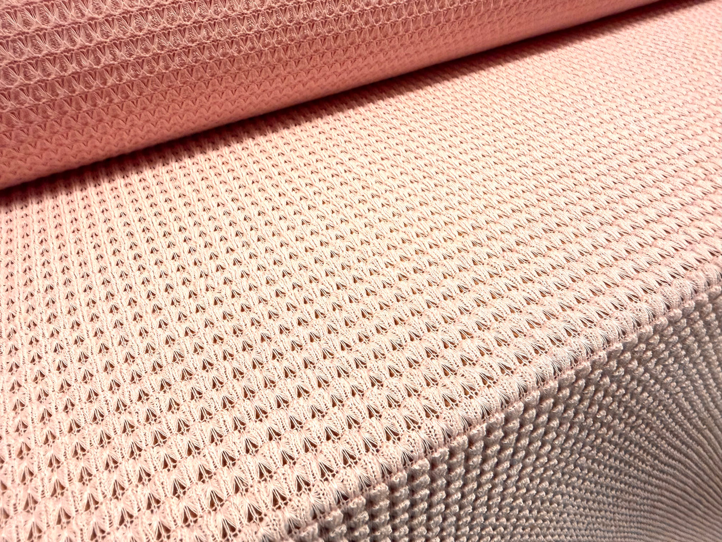 Stretch crochet knit jersey fabric, per metre - baby pink