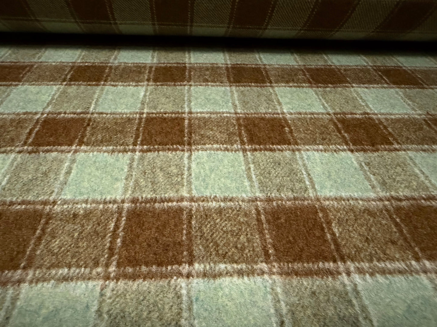 Heavyweight wool flannel fabric, per metre - plaid check - green & brown