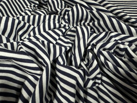 Viscose blend single jersey fabric, per metre - Breton stripe - navy & white