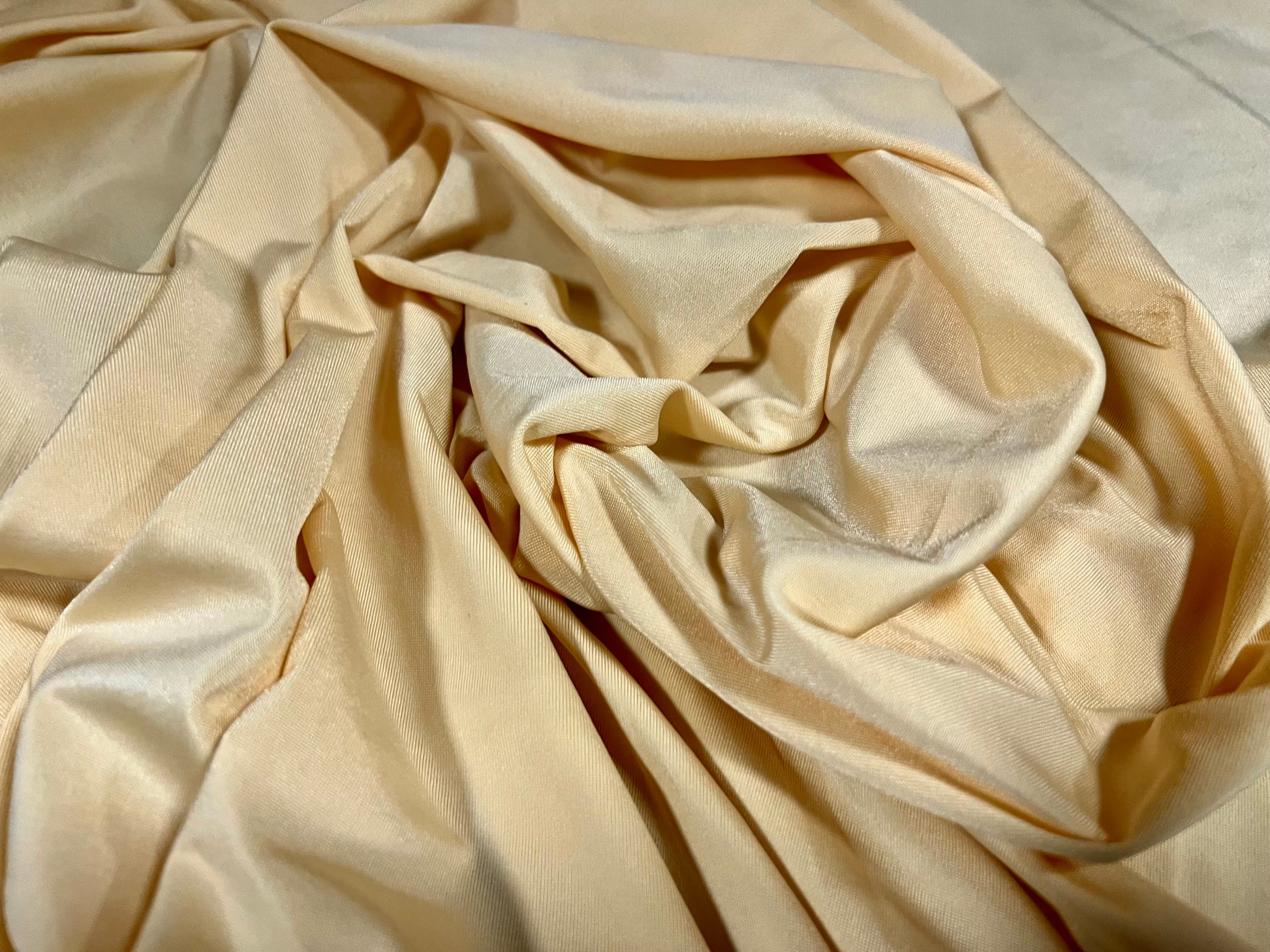Soft touch spandex stretch jersey dress fabric, per metre - plain - buttermilk Soft touch spandex stretch jersey dress fabric, per metre - plain - buttermilk