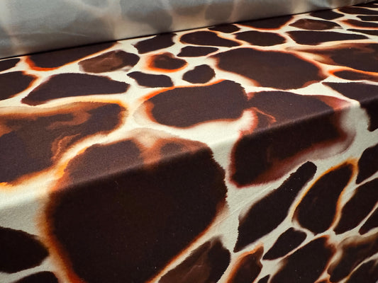 ITY stretch spandex single jersey fabric, per metre - giraffe animal print - brown & cream