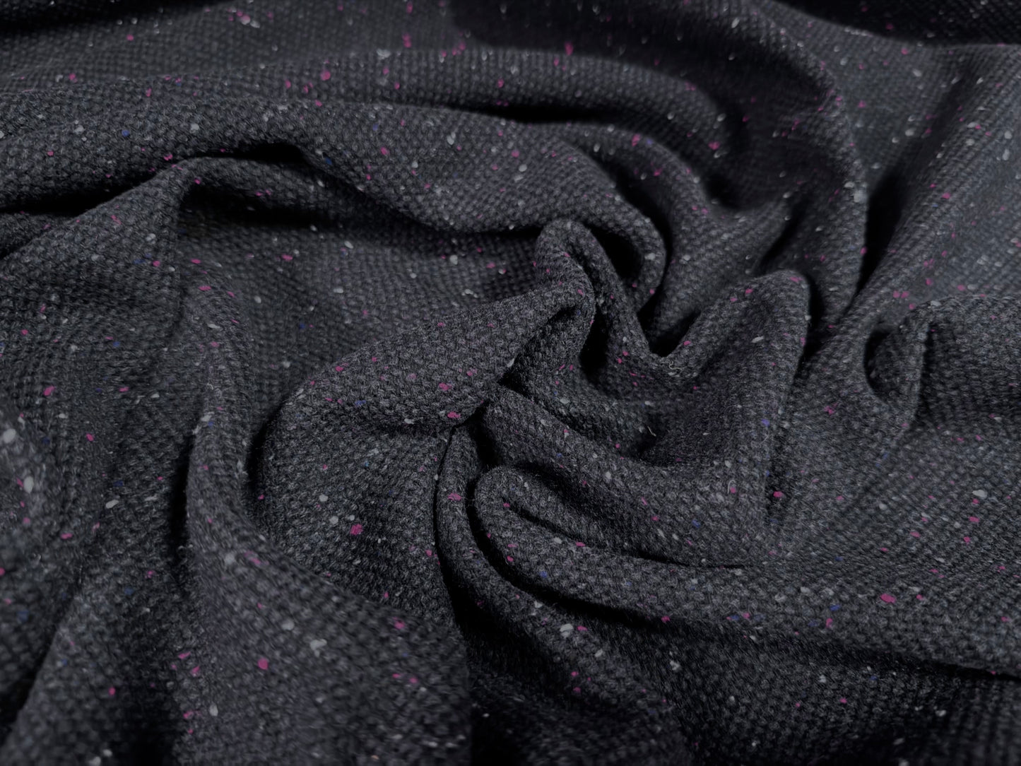 Heavyweight wool tweed fabric, per metre - fleck - dark navy & pink