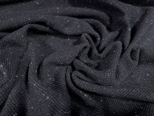 Heavyweight wool tweed fabric, per metre - fleck - dark navy & pink