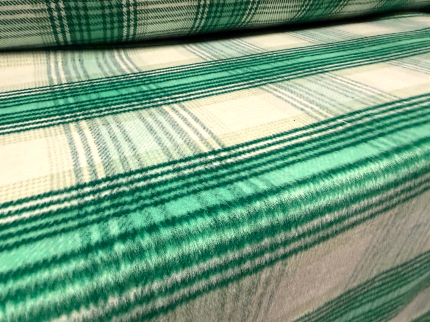 Heavyweight wool flannel coat jacket fabric, per metre - tartan plaid - green & white