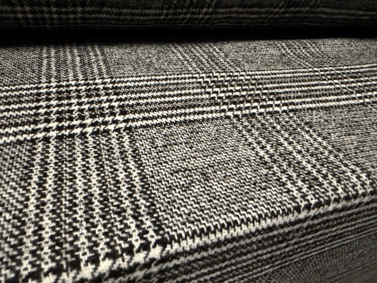 Heavyweight wool tweed fabric, per metre - Prince of Wales check - black & white