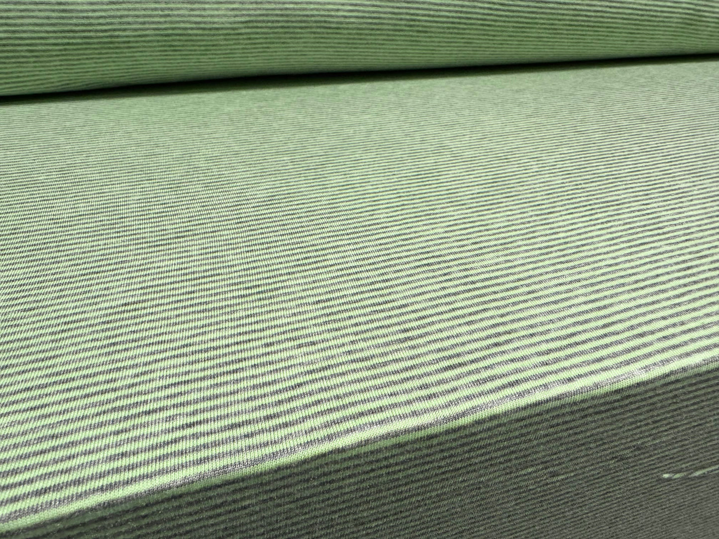 Viscose spandex stretch single jersey fabric, per metre - pinstripe - pistachio