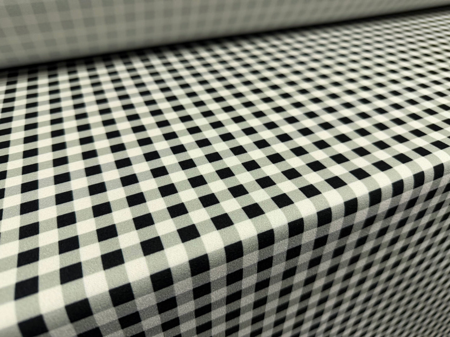 Scuba crepe stretch double jersey fabric, per metre - gingham print - sage black & white